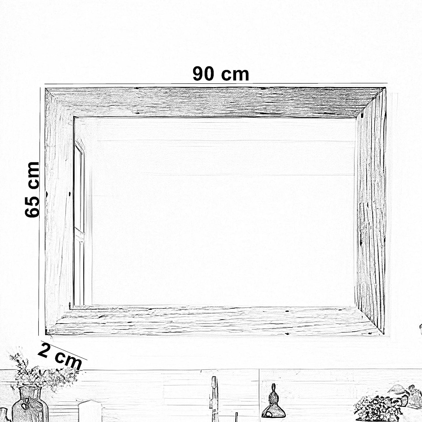 مرايا حائط بإطار خشب ام دي اف، 90*2*65 سم