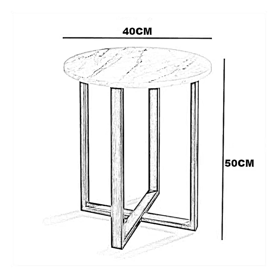 ترابيزة جانبية ستيل بسطح رخام، 40*40*50 سم