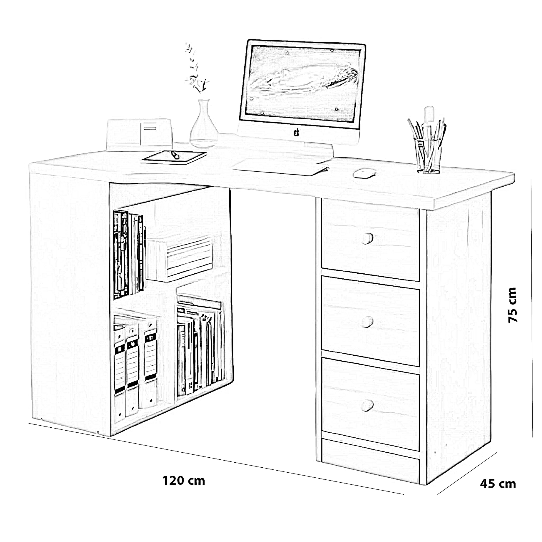 مكتب خشب ام دي اف، 120*45*75 سم