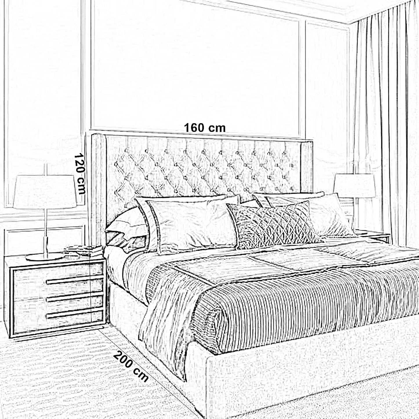 سرير كينج خشب ام دي اف و زان، 160*200*120 سم