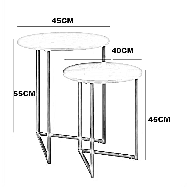 ترابيزة جانبية متداخلة معدن بسطح رخام، قطعتين
