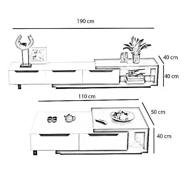 طقم ترابيزة تليفزيون مع ترابيزة قهوة، خشب ام دي اف - قطعتين