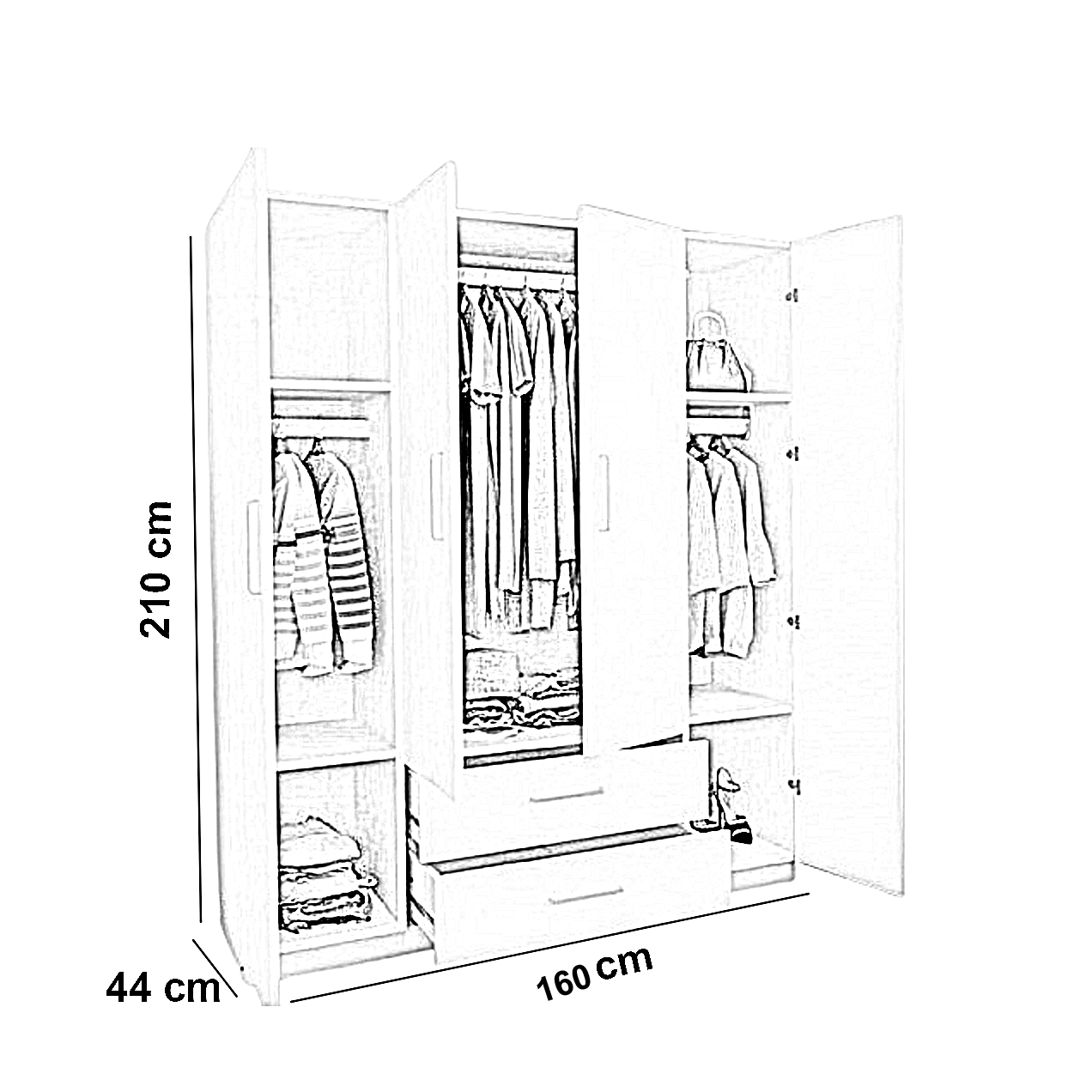 دولاب خشب ام دي اف، 160*44*210 سم