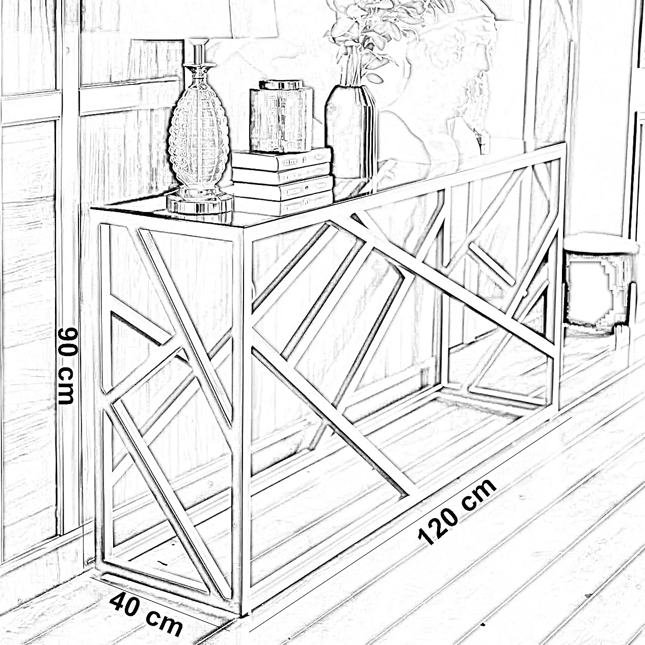 كونسول ستيل بسطح زجاج، 120*40*90 سم