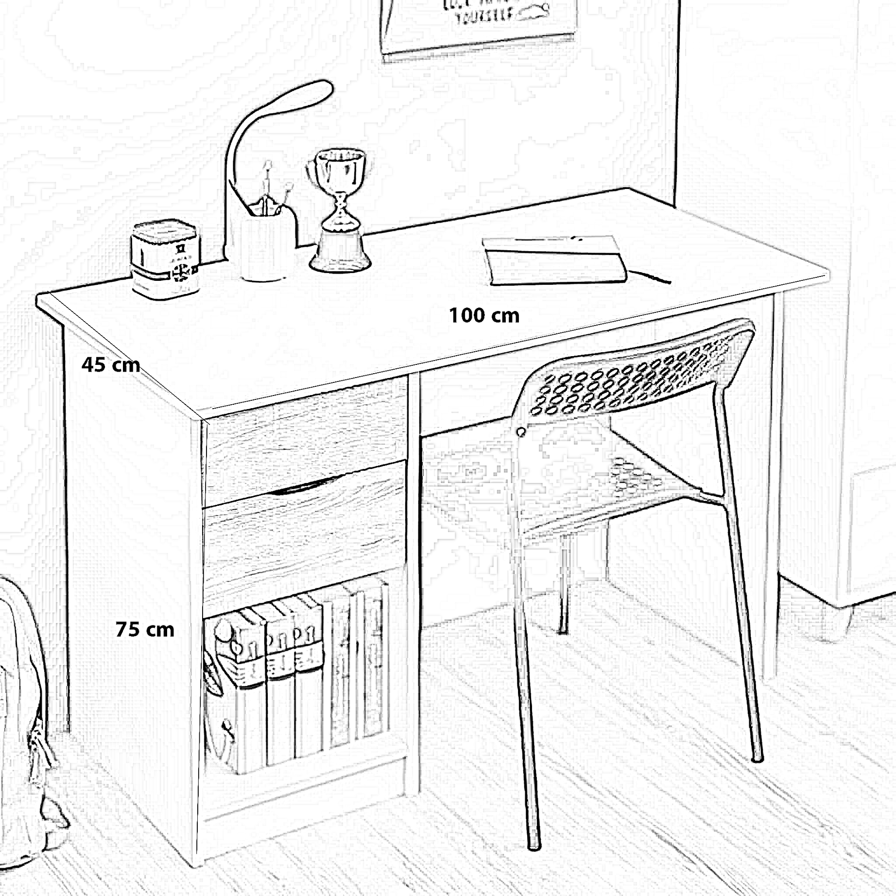 مكتب خشب ام دي اف، 100*45*75 سم