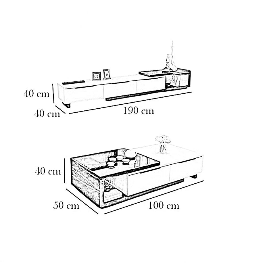 طقم ترابيزة تليفزيون مع ترابيزة قهوة، قطعتين