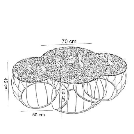 طقم ترابيزات قهوة متداخلة معدن بسطح جرانيت، 3 قطع