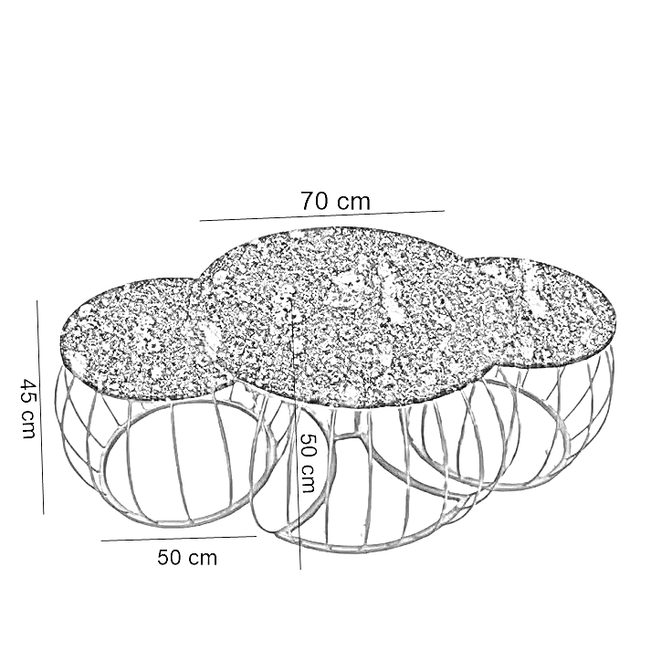 طقم ترابيزات قهوة متداخلة معدن بسطح جرانيت، 3 قطع
