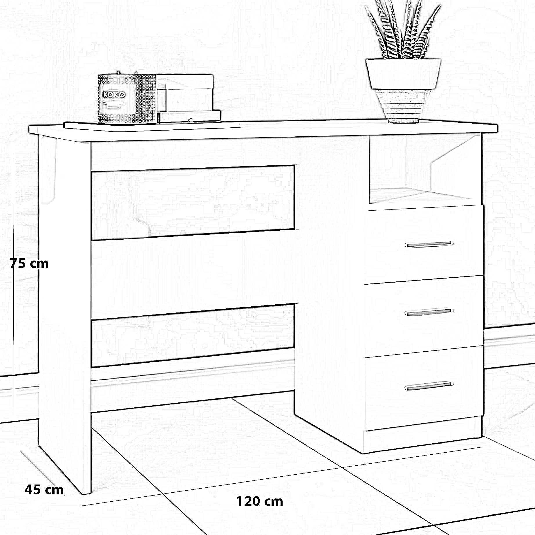مكتب خشب ام دي اف، 120*45*75 سم