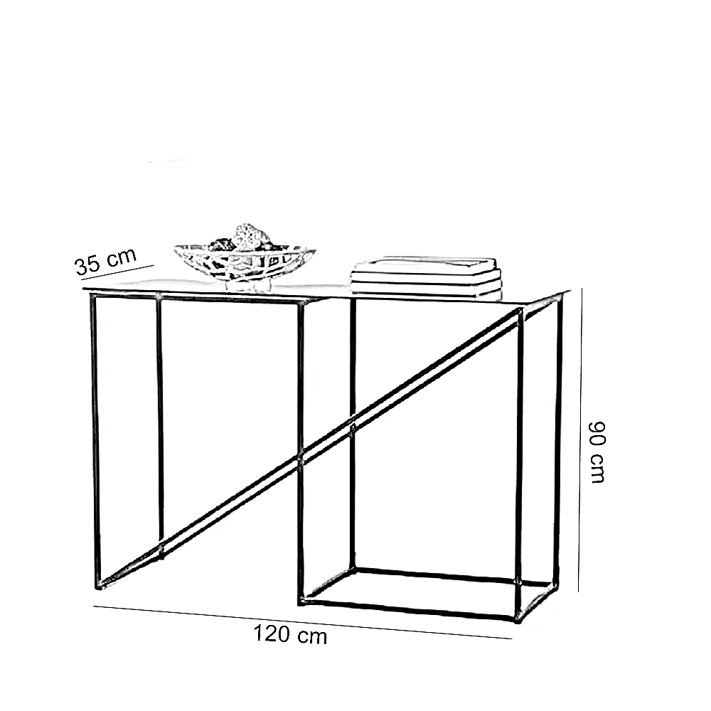 كونسول معدن بسطح زجاج، 120*35*90 سم