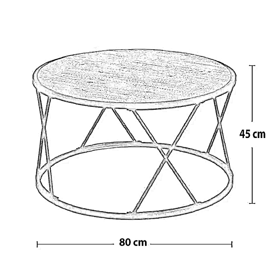 ترابيزة قهوة ستيل بسطح خشب، 80*80*45 سم