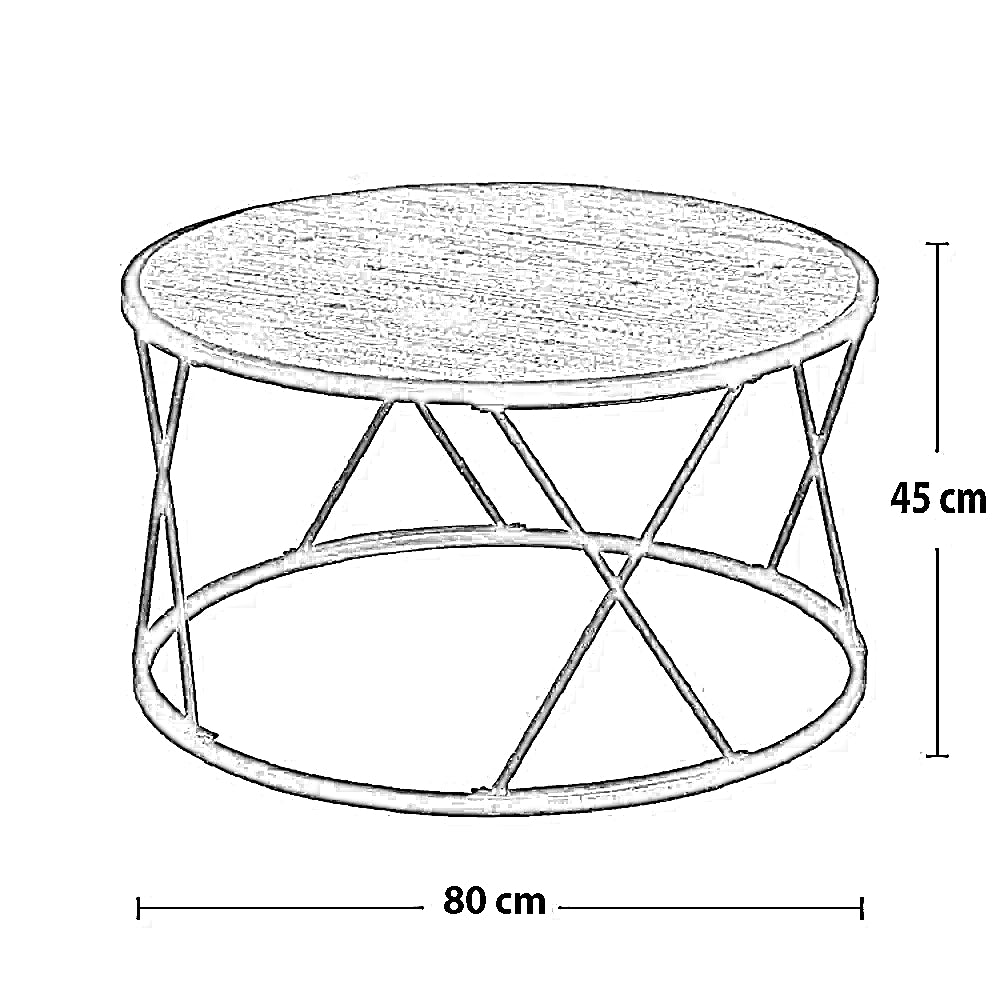 ترابيزة قهوة ستيل بسطح خشب، 80*80*45 سم