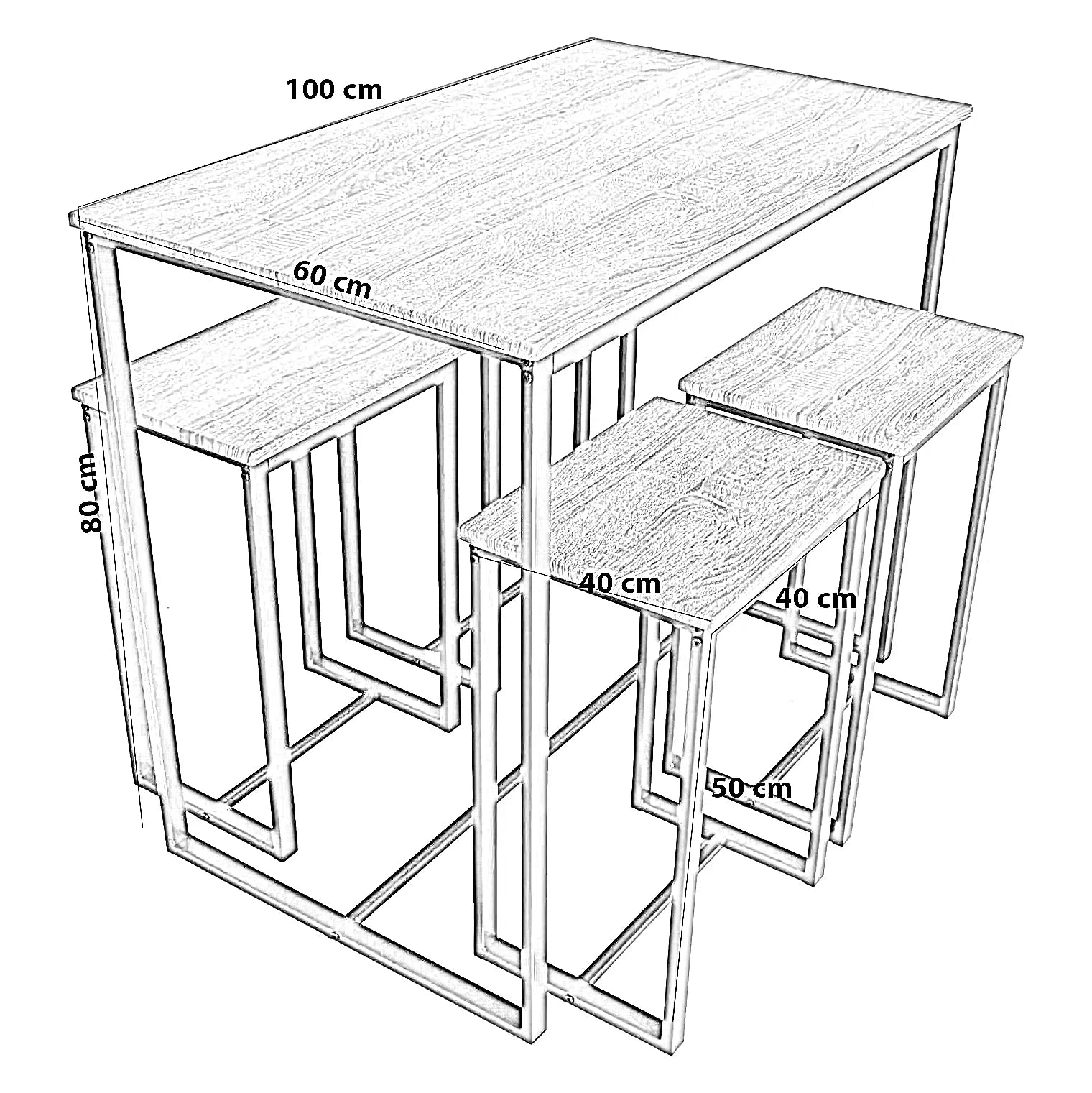 طقم سفرة ستيل وخشب ام دي اف، 5 قطع
