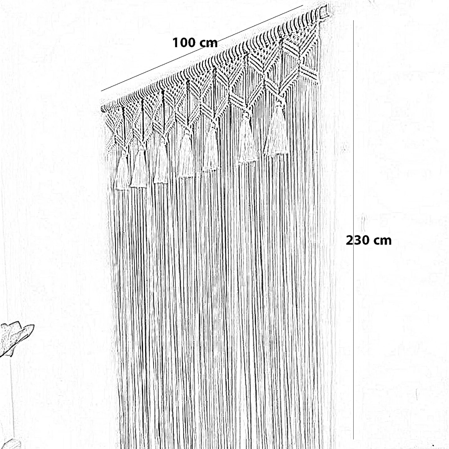 ستارة مكرمية قطن وخشب طبيعي، 100*230 سم