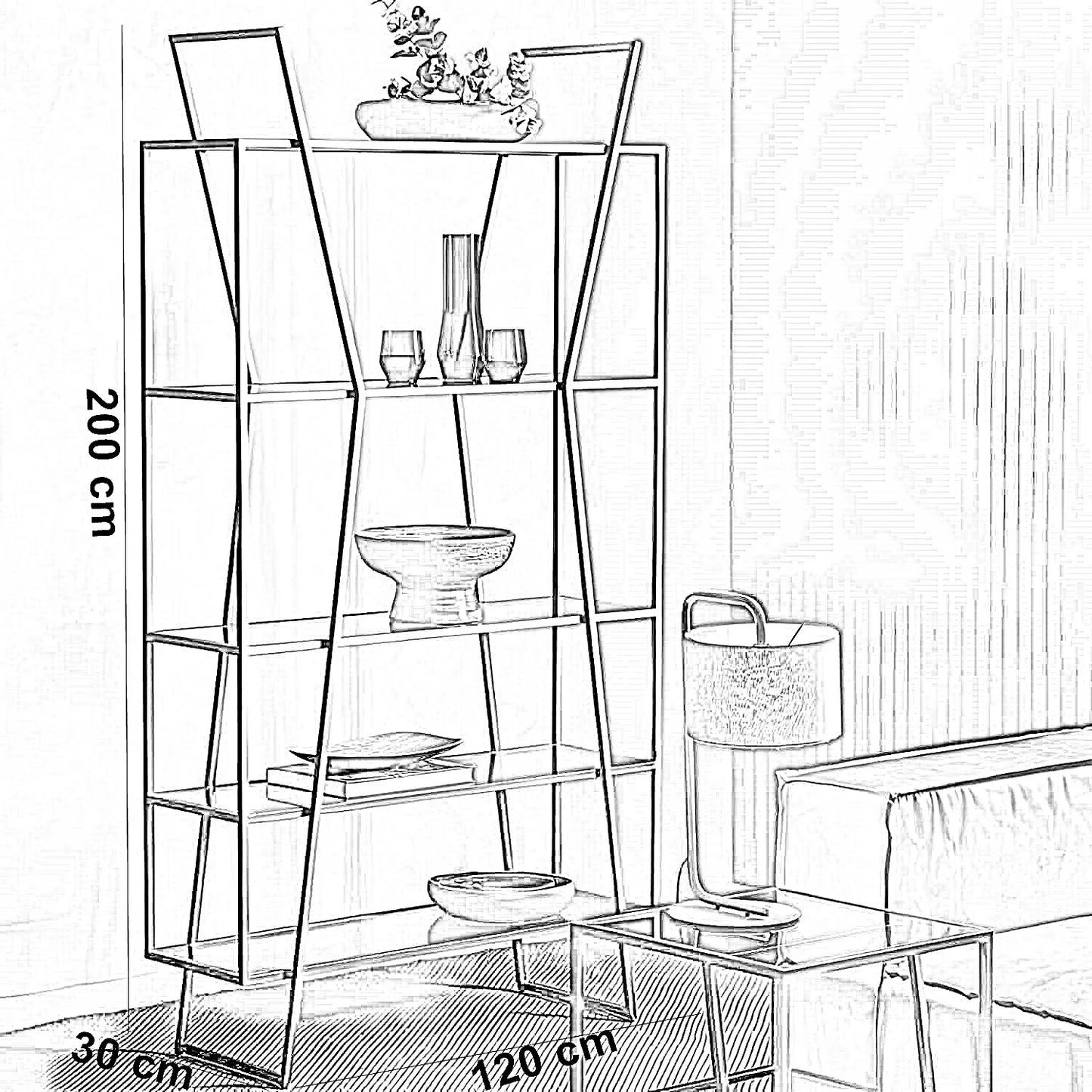 وحدة أرفف ستيل و زجاج، 120*30*200 سم