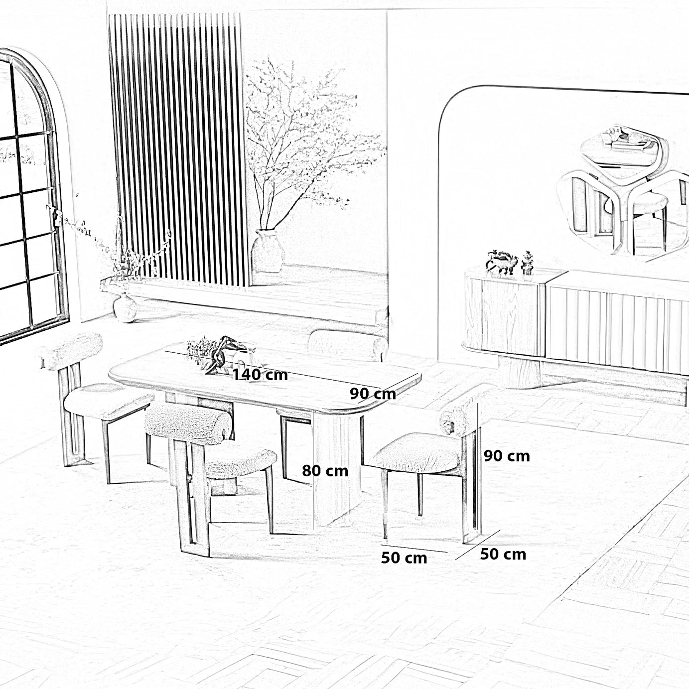 طقم سفرة خشب زان و كونتر، 5 قطع