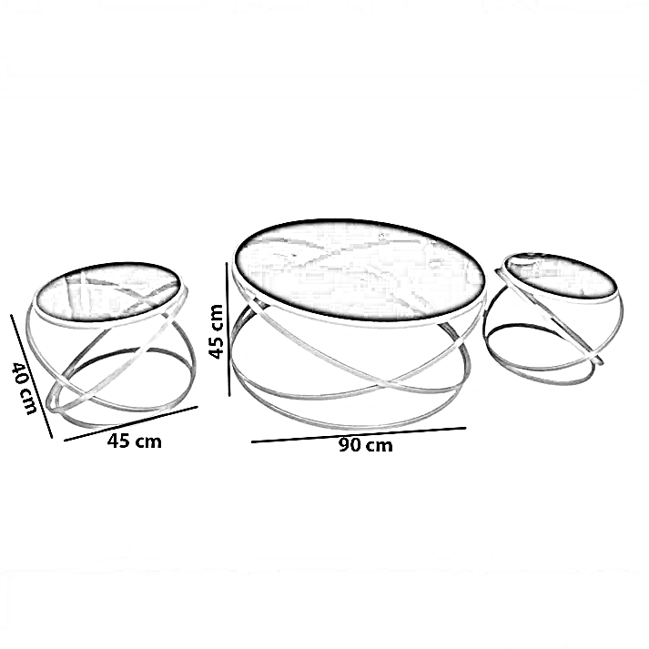 طقم ترابيزات قهوة ستيل بسطح زجاجي، 3 قطع