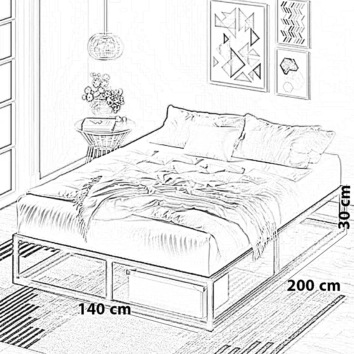 سرير كوين معدن، 140*200*30 سم