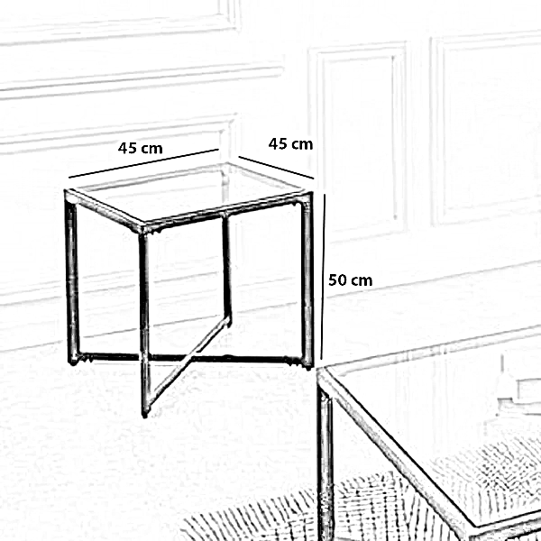 طقم ترابيزات ستيل بسطح زجاج، قطعتين