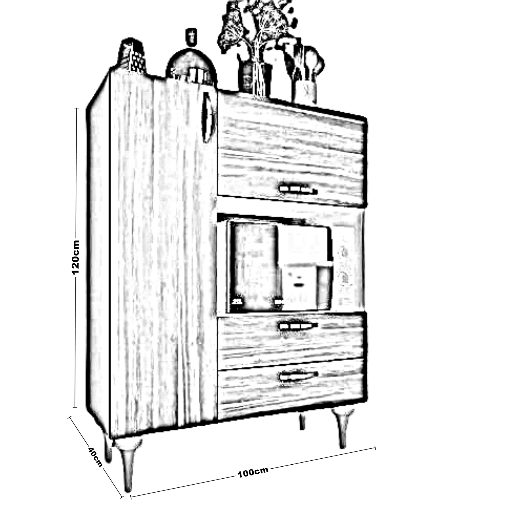 وحدة تخزين للمطبخ ،خشب ام دي اف، 100*40*120 سم