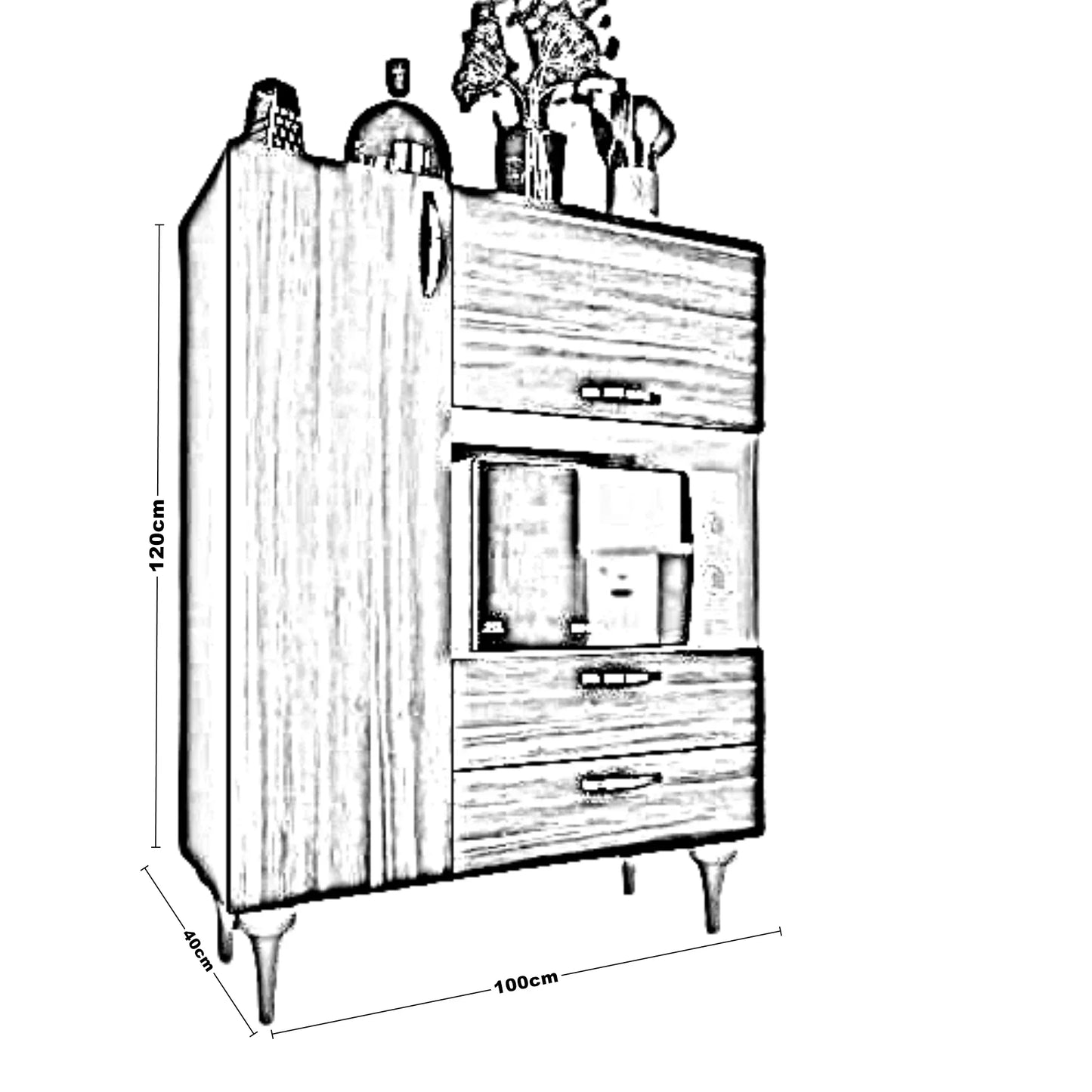 وحدة تخزين للمطبخ ،خشب ام دي اف، 100*40*120 سم
