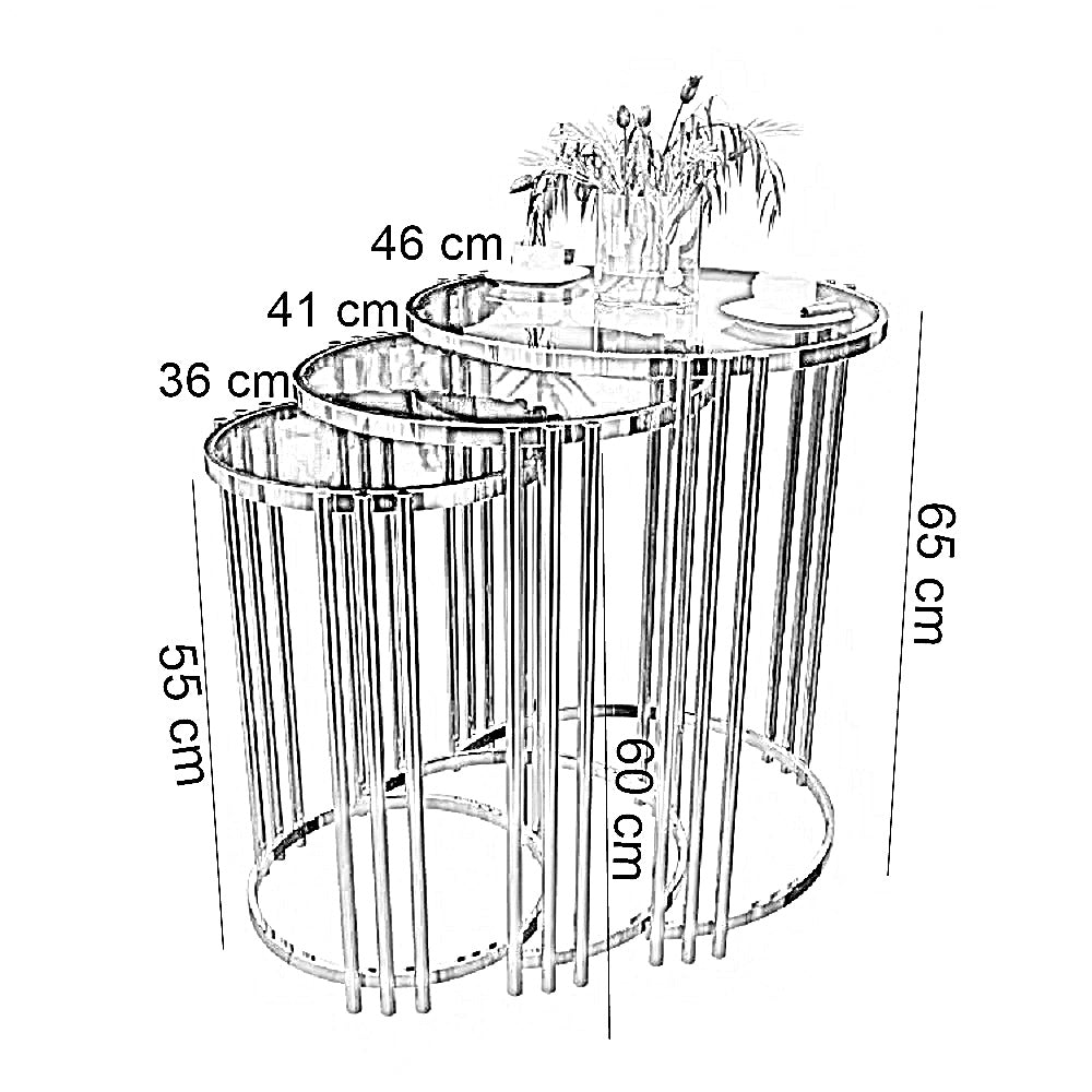 طقم ترابيزات جانبية متداخلة ستيل بسطح زجاج، 3 قطع