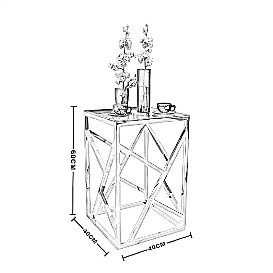 ترابيزة جانبية ستيل بسطح زجاج، 40*40*60 سم
