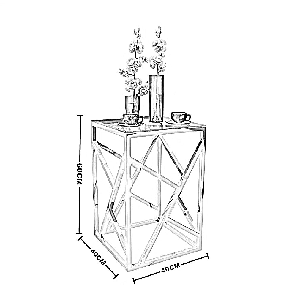 ترابيزة جانبية ستيل بسطح زجاج، 40*40*60 سم