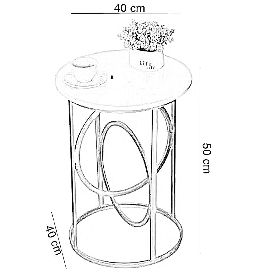 ترابيزة جانبية ستيل بسطح رخام، 40*40*50 سم