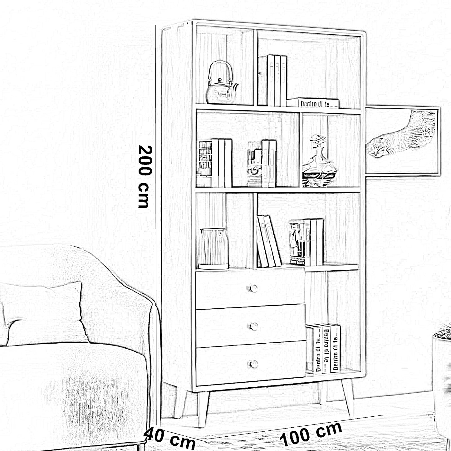 وحدة أرفف مكتبية ام دي اف تايلاندي ، 100*40*200 سم