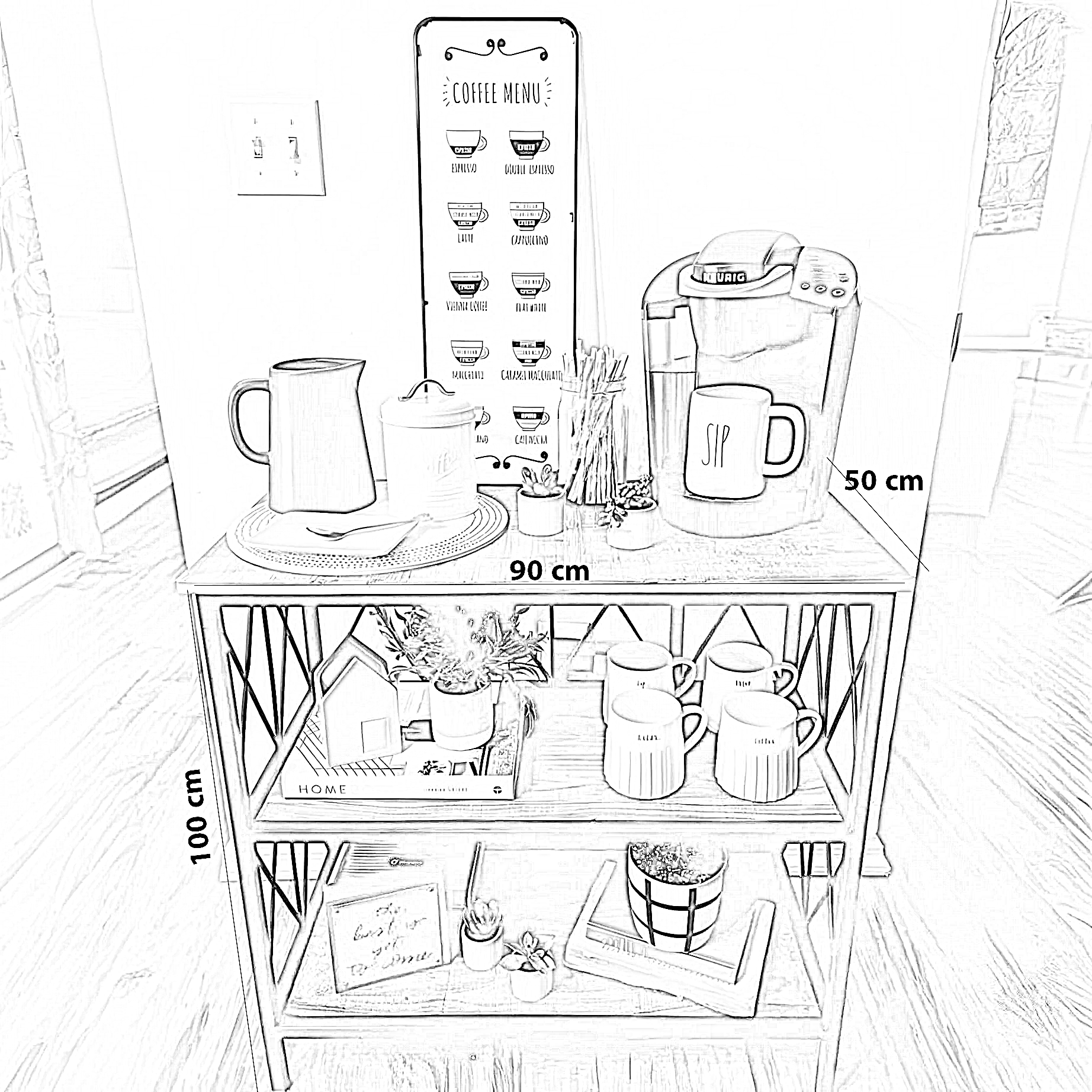 كوفي كورنر ستيل وخشب، 90*50*100 سم