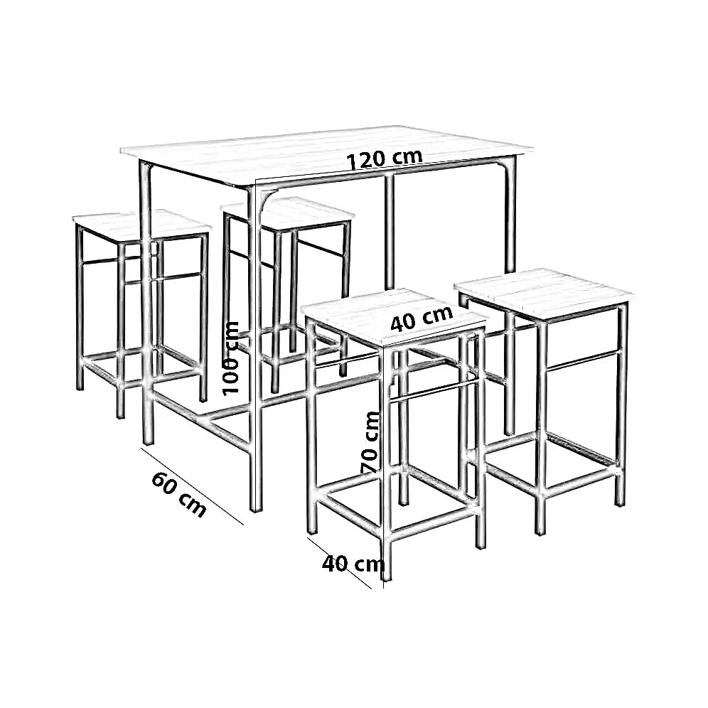 طقم سفرة ستيل وخشب ام دي اف، 5 قطع