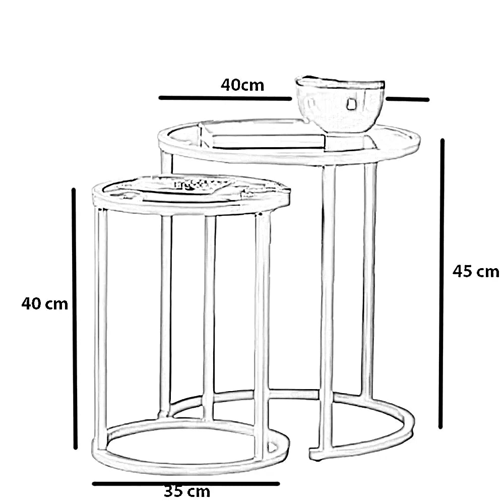 طقم ترابيزات قهوة متداخلة ستيل بسطح زجاج، قطعتين