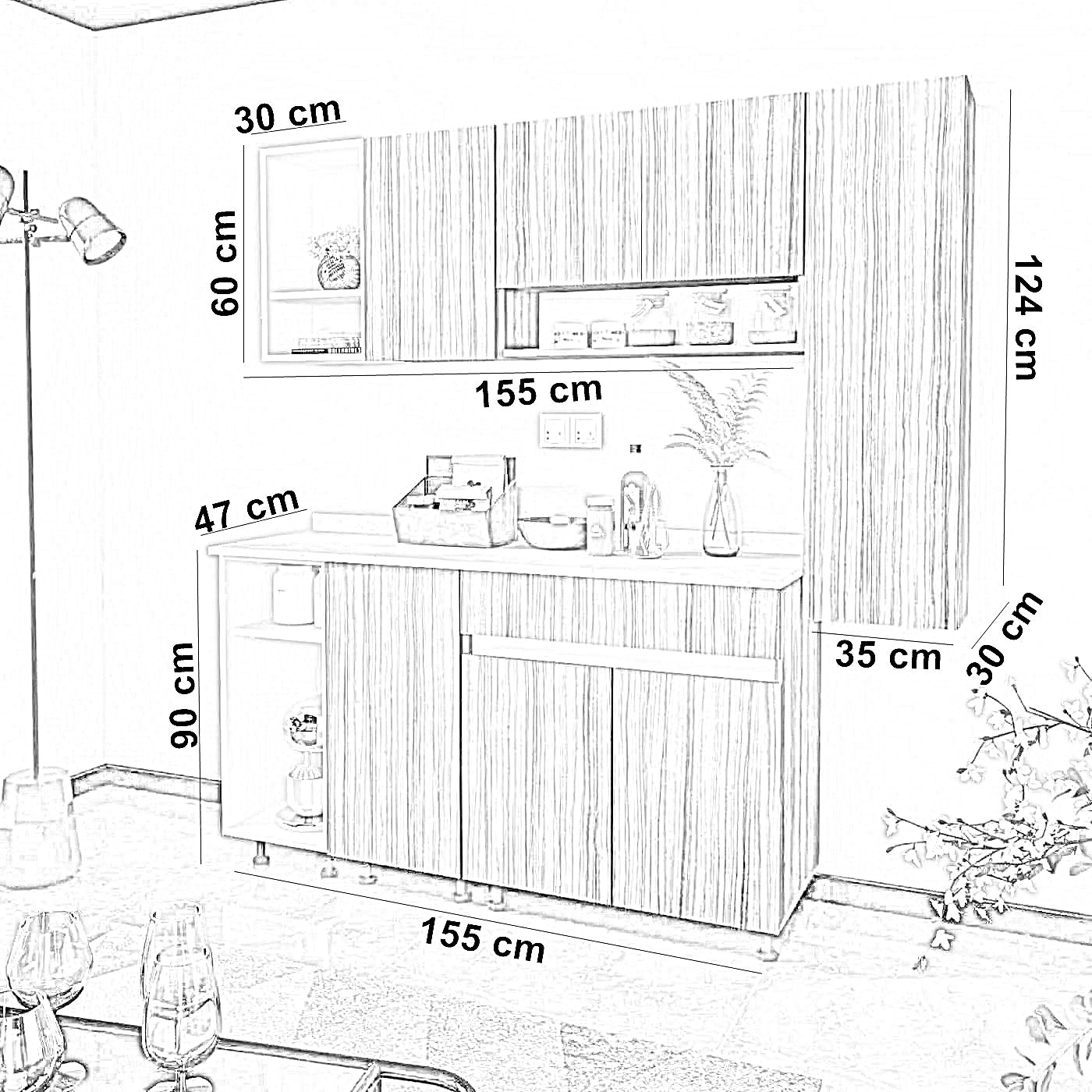 مطبخ ام دي اف، 3 قطع