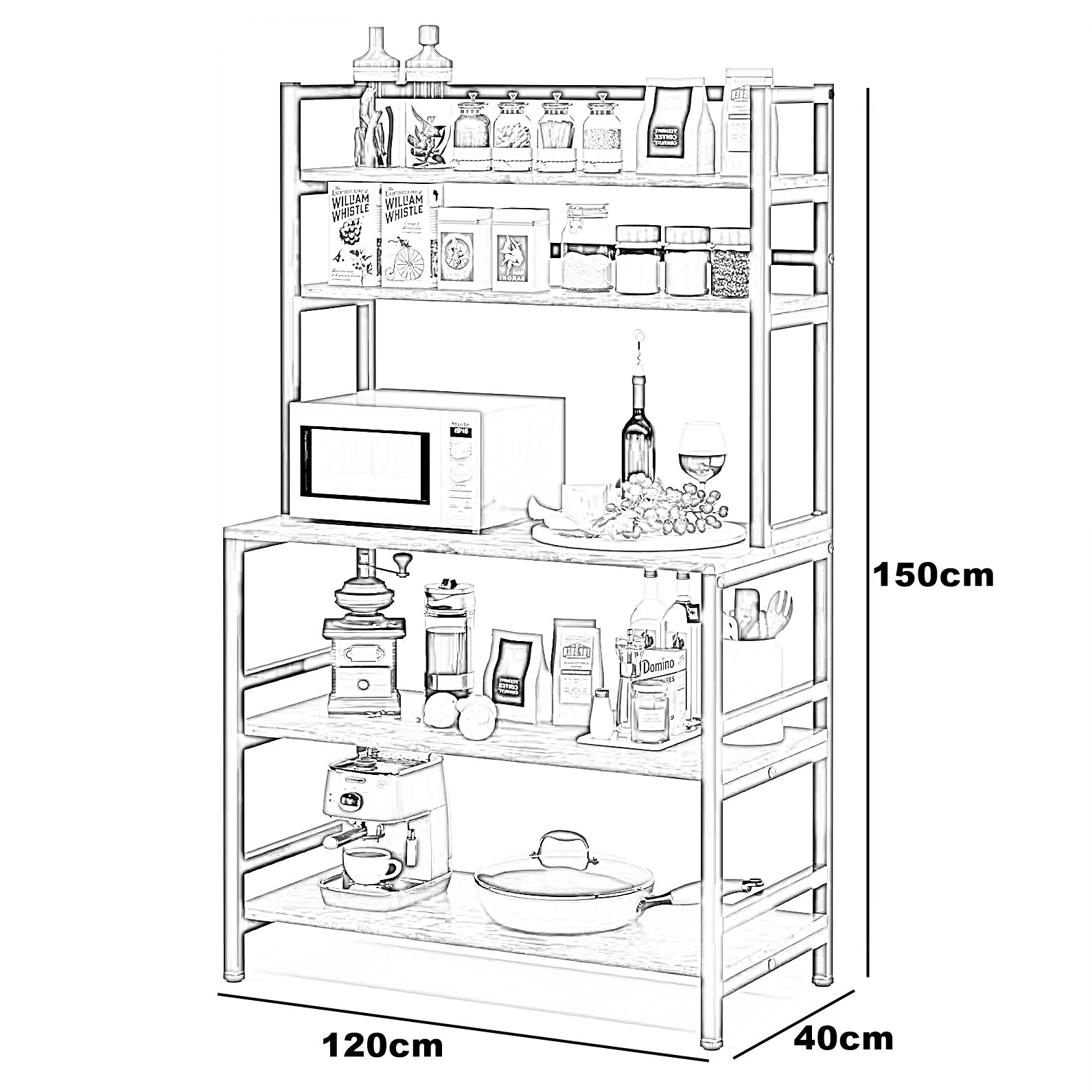 وحدة تخزين للمطبخ ،معدن و خشب ام دي اف، 120*40*150 سم