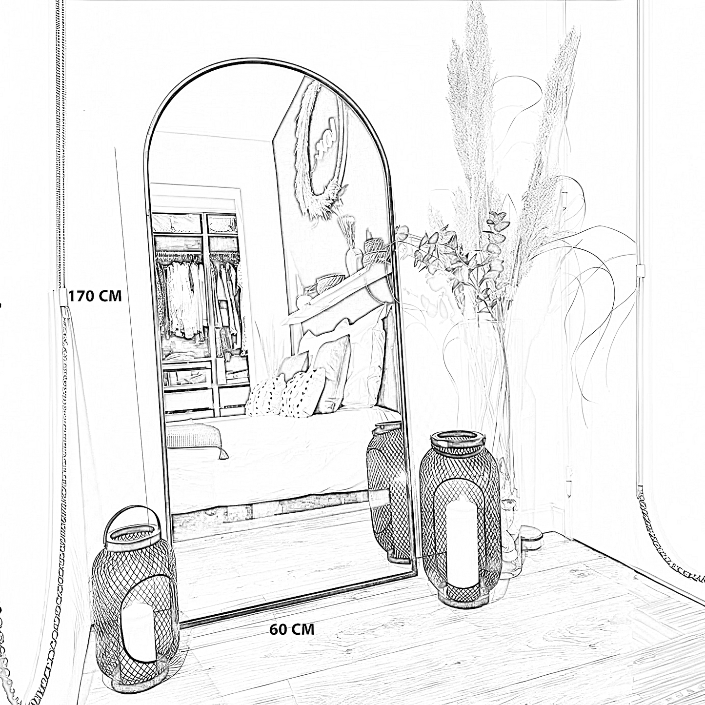 مرايا بإطار خشب ام دي اف، 60*2*170 سم