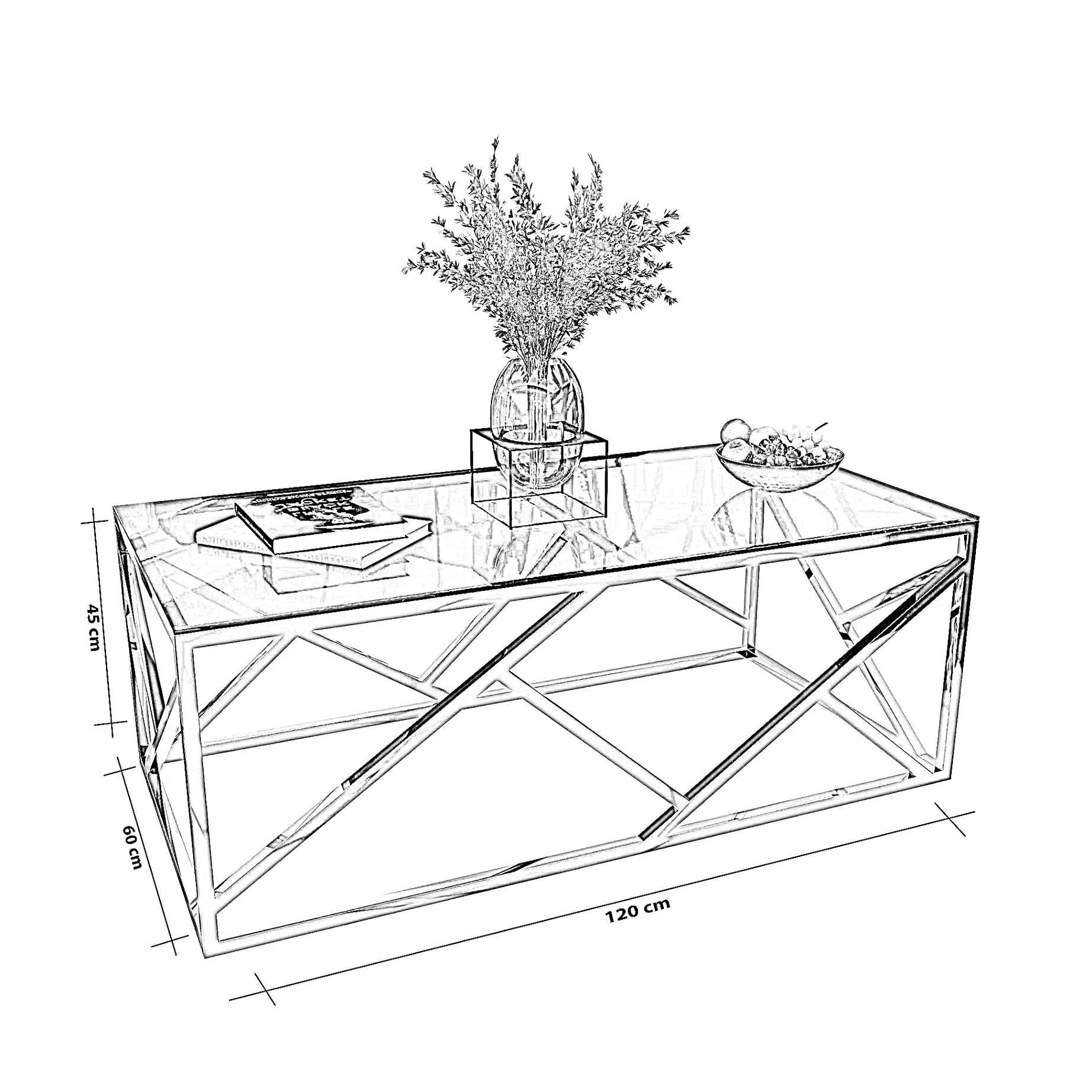 ترابيزة قهوة بسطح زجاج، 120*60*45 سم