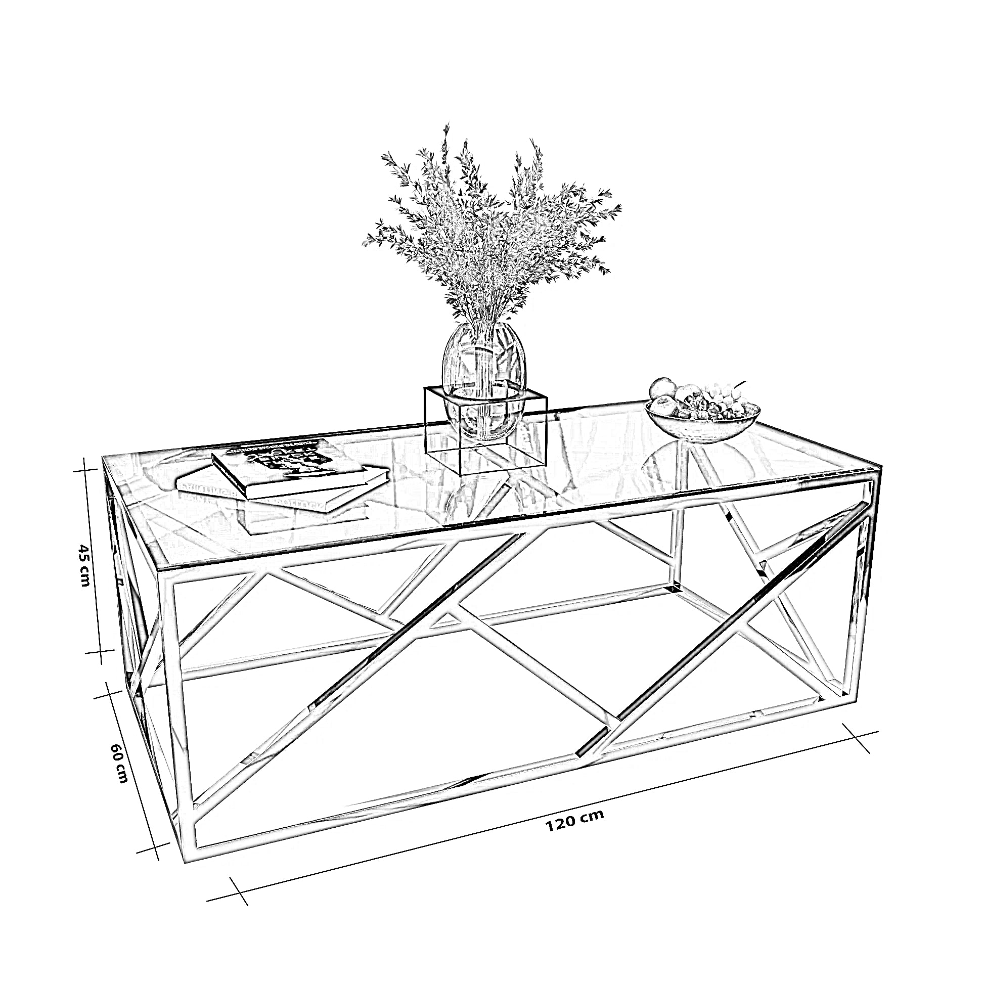 ترابيزة قهوة بسطح زجاج، 120*60*45 سم