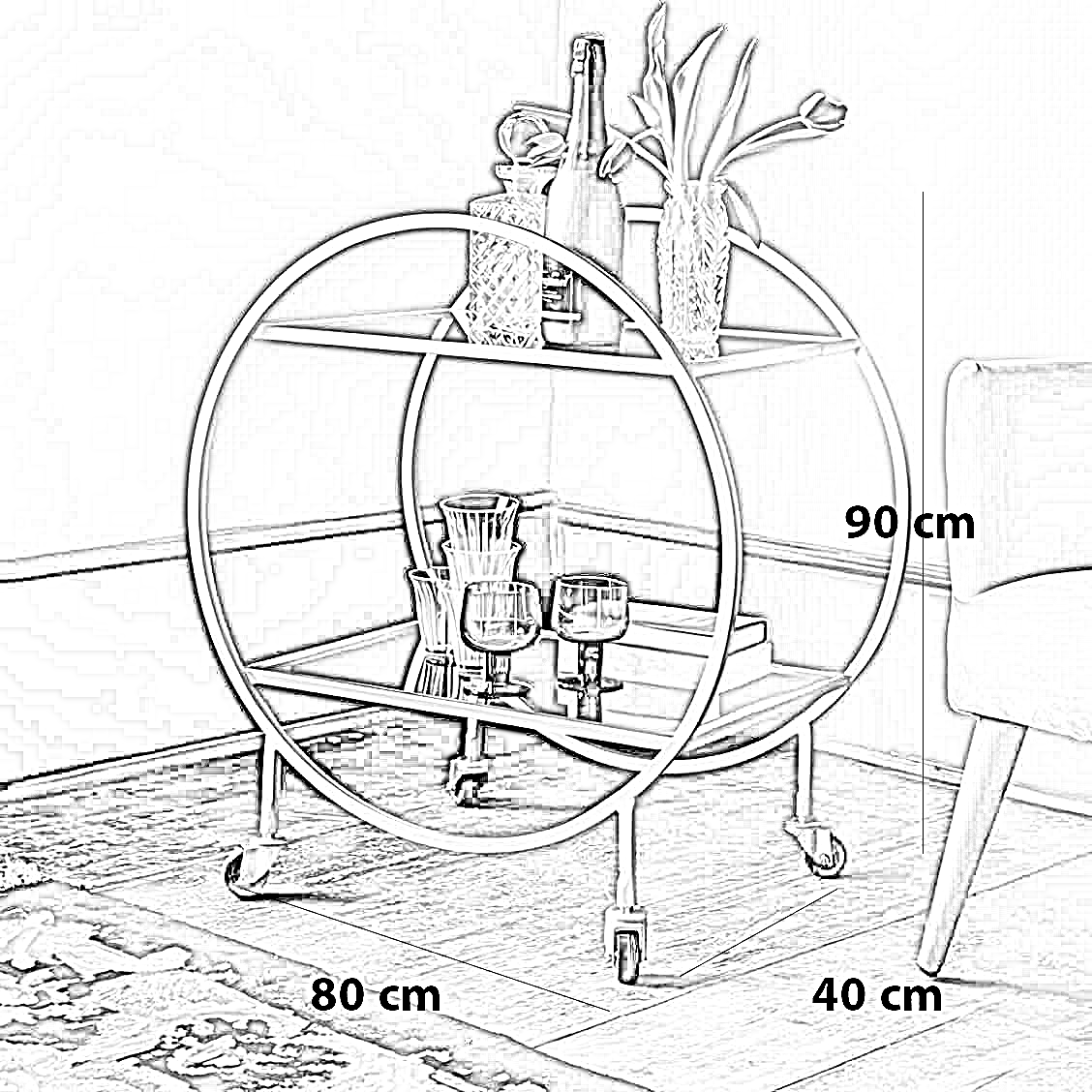 ترابيزة تقديم ستيل، 80*40*90 سم