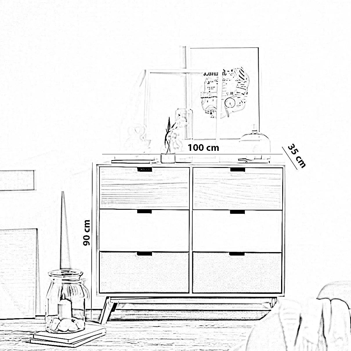 وحدة أدراج خشب كونتر و موسكي، 100*35*90 سم