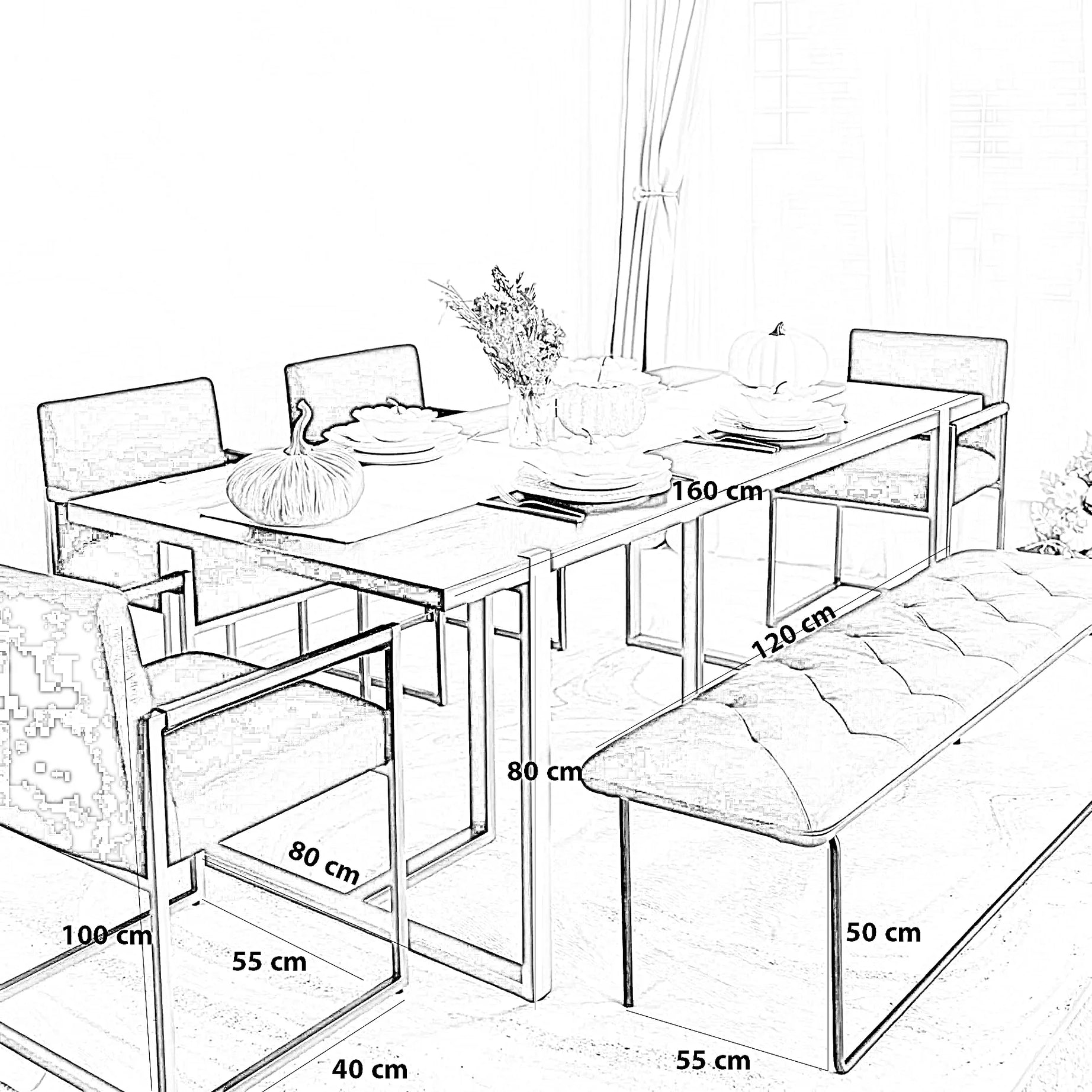 طقم سفرة ستيل وخشب ام دي اف، 6 قطع