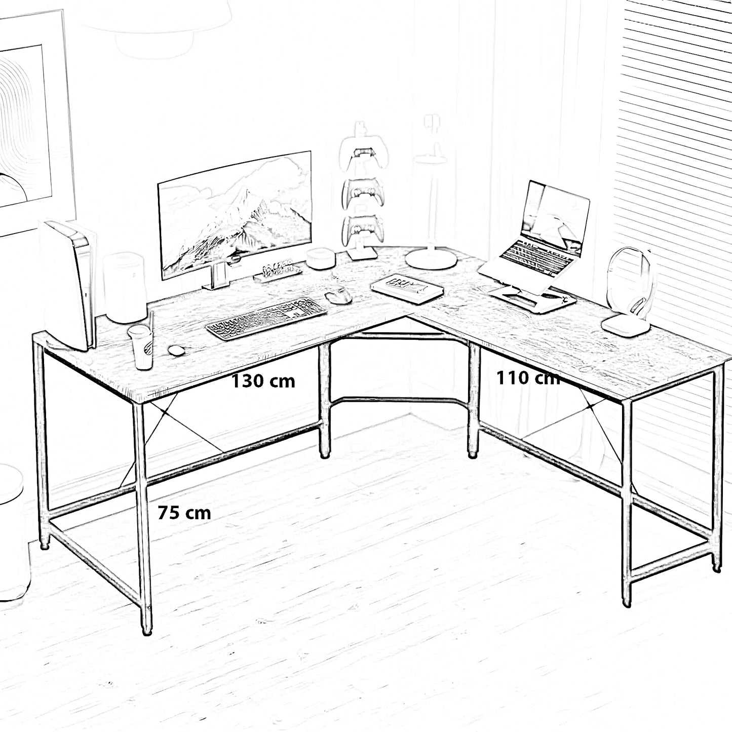 مكتب معدن، 130*110*75 سم