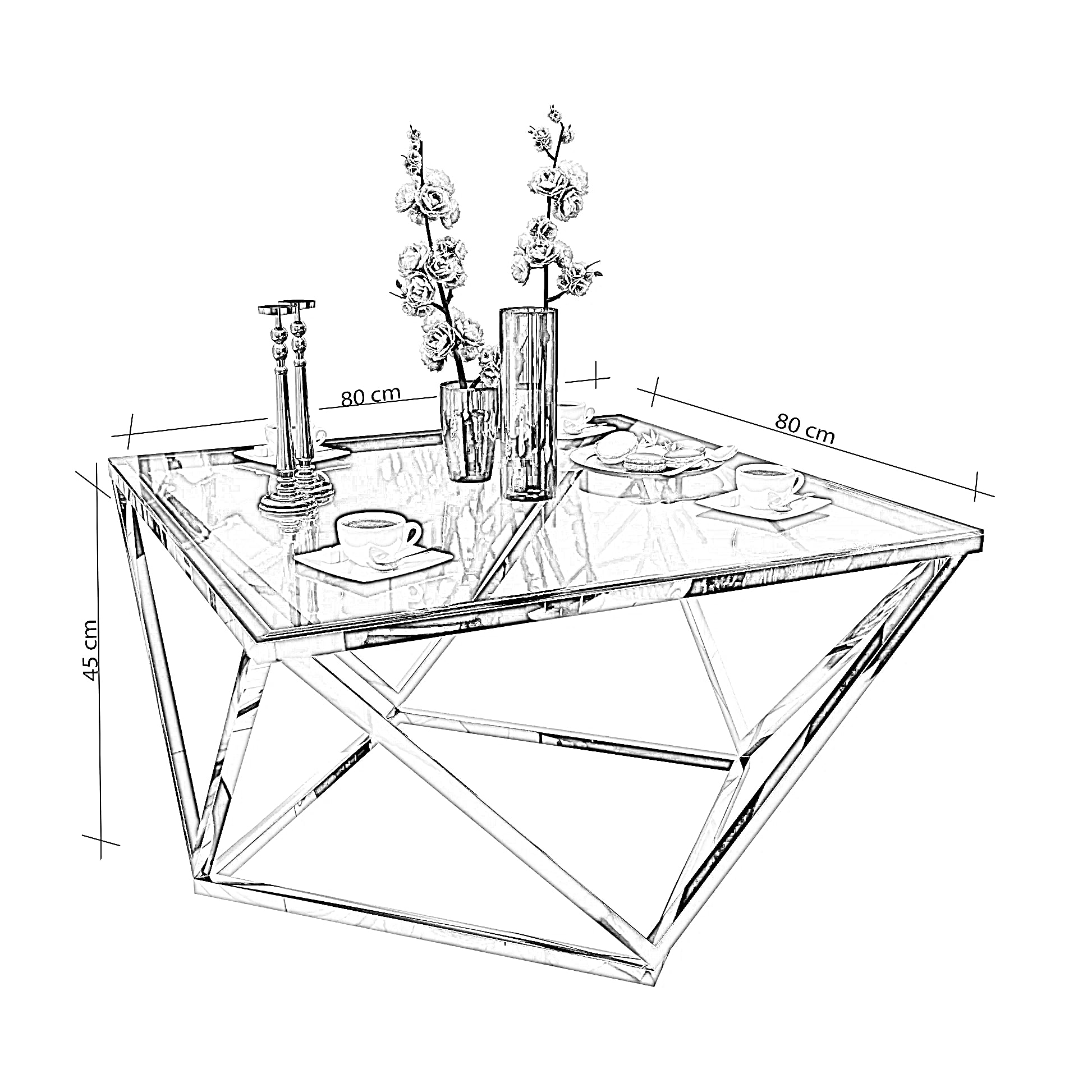 ترابيزة قهوة ستيل، 80*80*45 سم