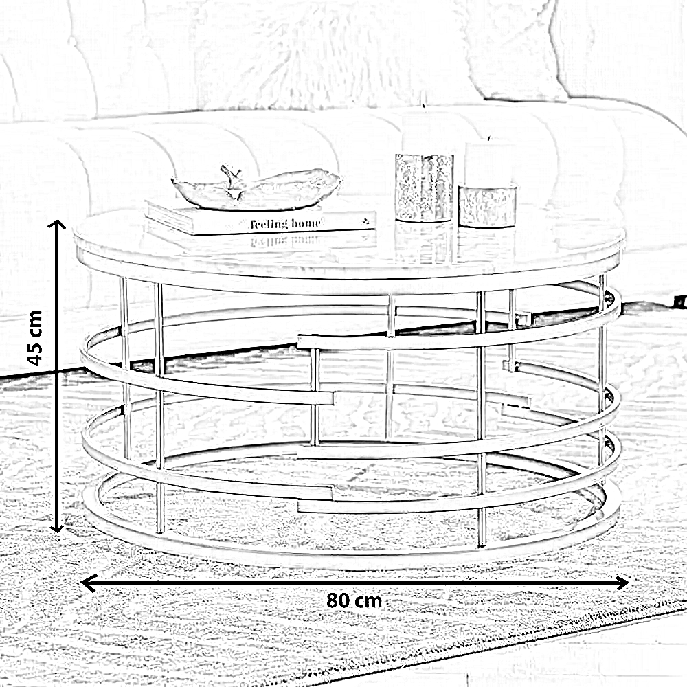 ترابيزة قهوة ستيل بسطح رخام، 80*80*45 سم