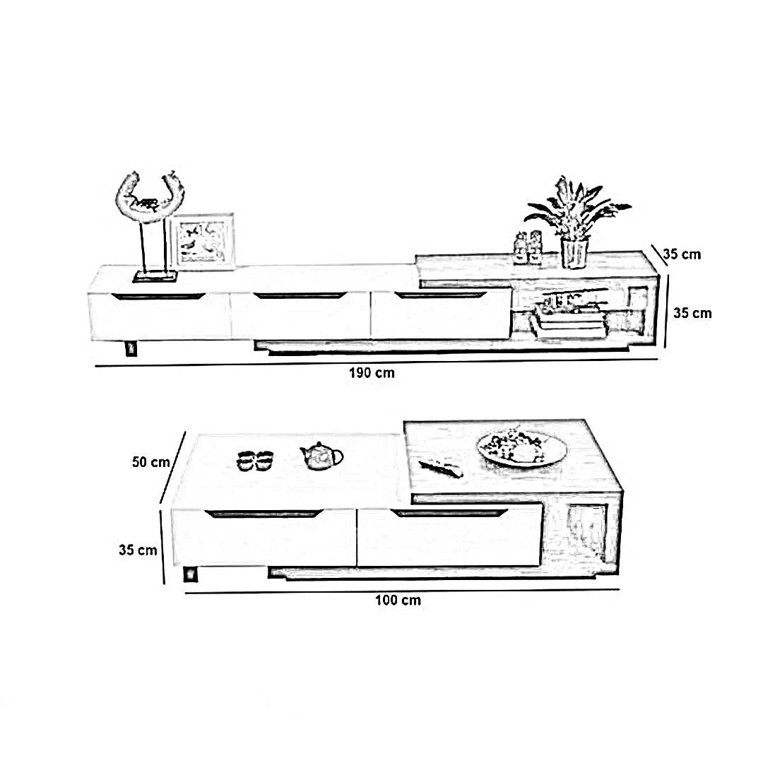 طقم ترابيزة تليفزيون مع ترابيزة قهوة، قطعتين