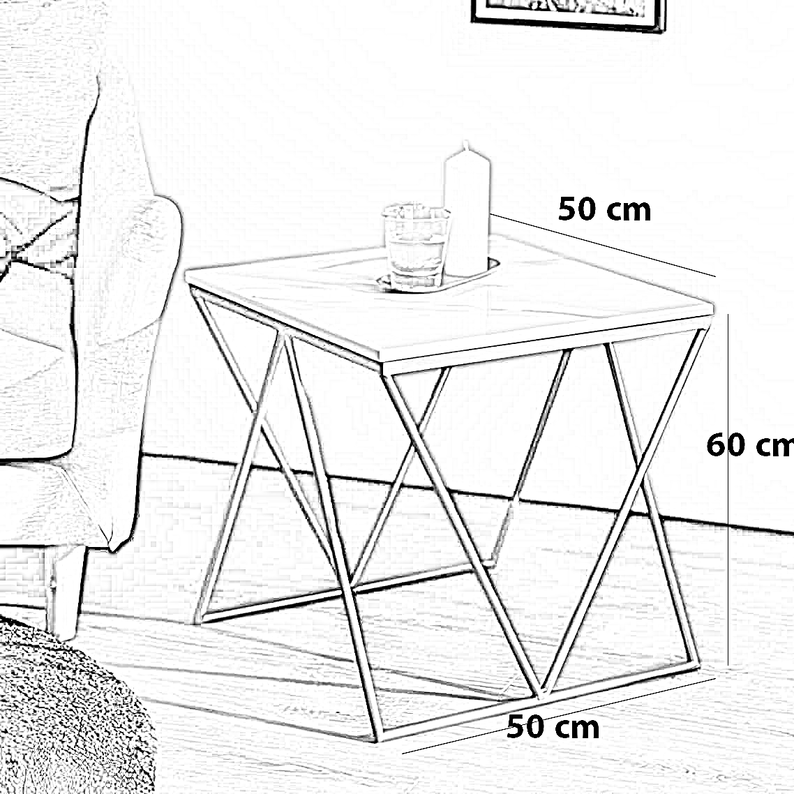 ترابيزة جانبية ستيل و رخام، 50*50*60 سم