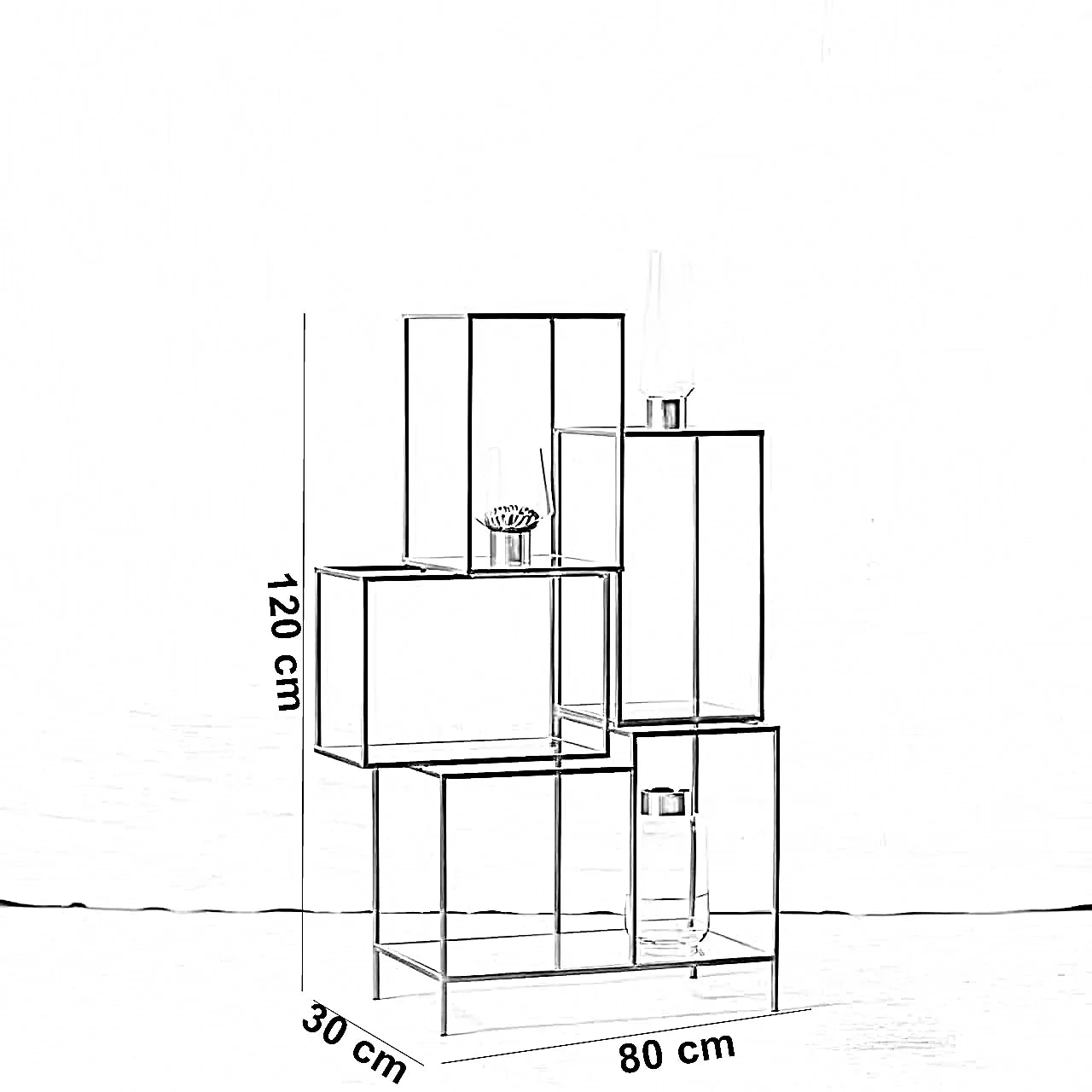 وحدة أرفف ستيل و زجاج، 80*30*140 سم