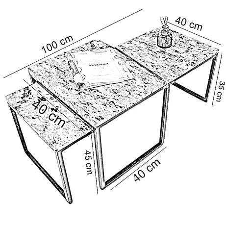 طقم ترابيزات قهوة معدن بسطح جرانيت، قطعتين