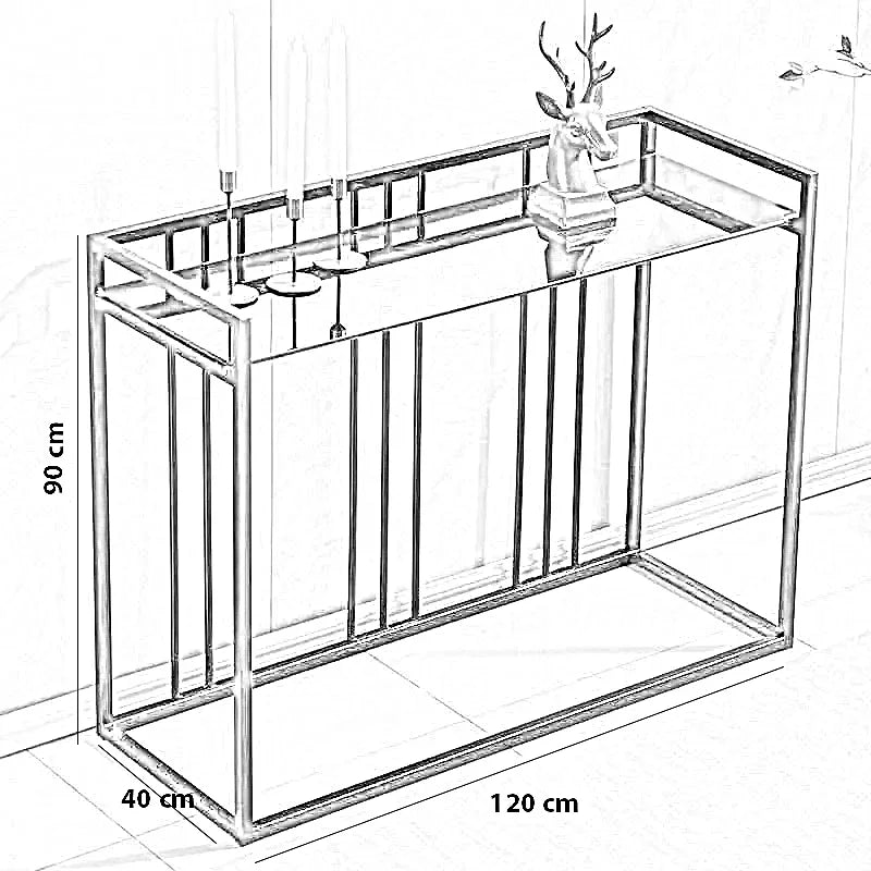 كونسول معدن بسطح زجاج، 120*40*90 سم