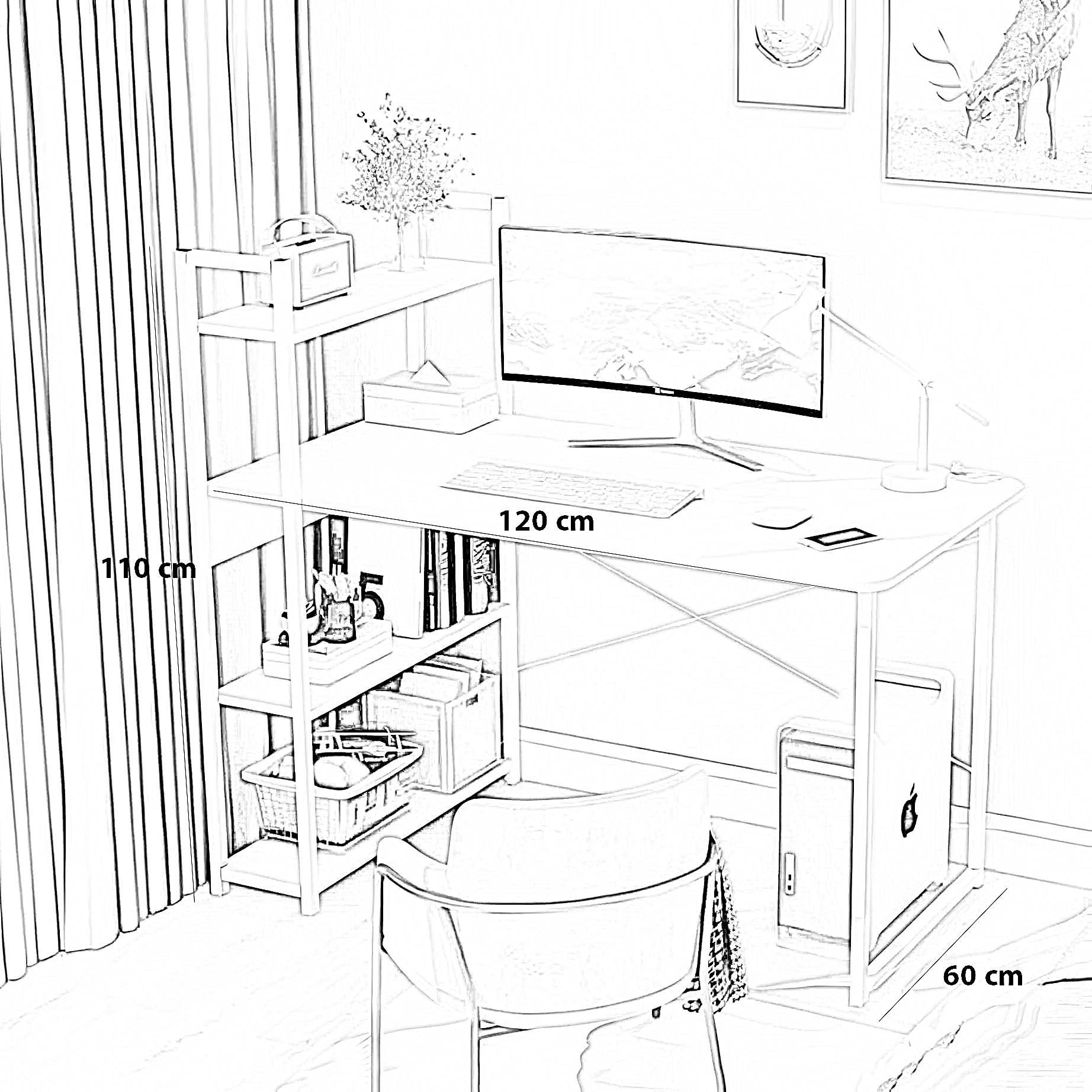 مكتب معدن، 120*60*110 سم